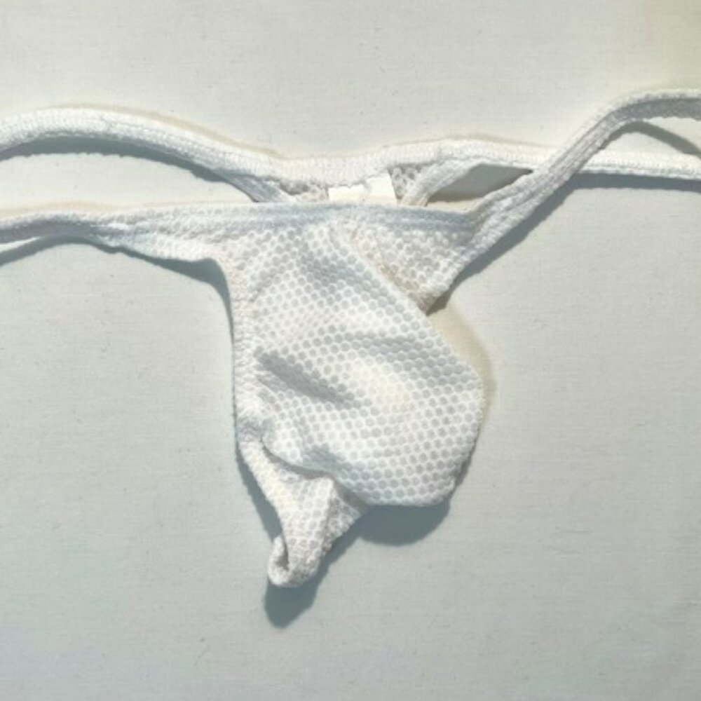 Men's  Waffled See-Through '"-Back" Thong - White - Pouch - Picture 6 of 12